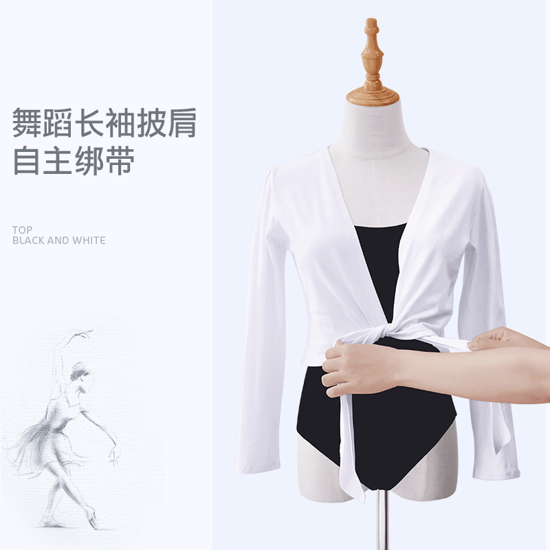 Adult Ballet Practice Clothes Dance Coat Adult Outer Jacket Black and White Cardigan Lace Long Sleeve Base Training Clothes