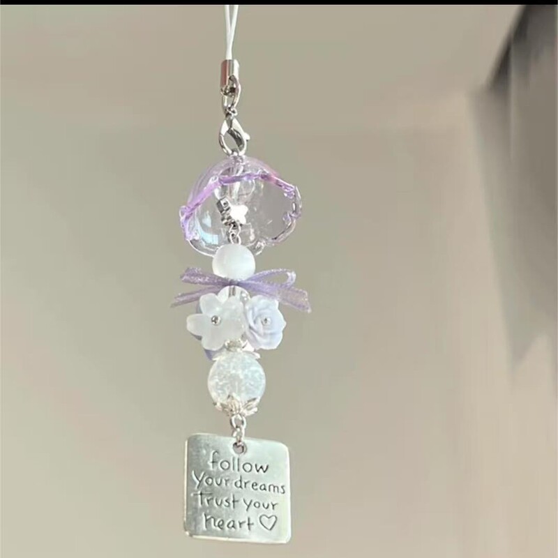 Purple Elf Jellyfish Wind Chime Pendant Handmade Ins Wind Chime Beaded Earphone Mobile Phone Chain Guben Pendant