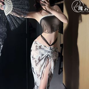 Gui Yun Sexy Underwear Women's Sexy New Chinese Ink Butterfly Print Belly Nightdress Pure Want to Uniform Temptation suit Daifa