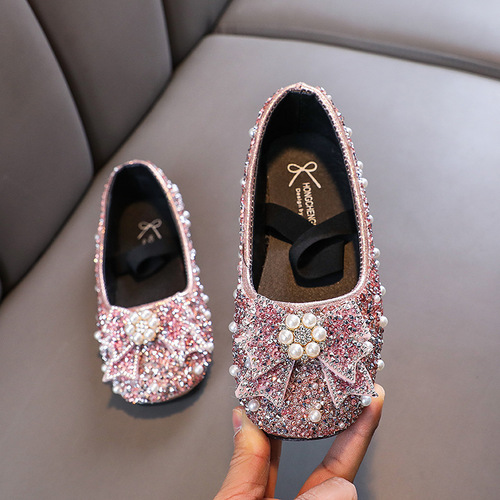 Princess Shoes for Girls  Spring and Autumn New Soft Sole Children's Shoes Children's Shoes with Water Diamonds and Bowknots Baby Girl's Single Shoes