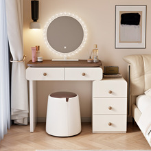 2025新款中古实木梳妆台收纳柜一体奶油风现代简约斗柜卧室化妆桌