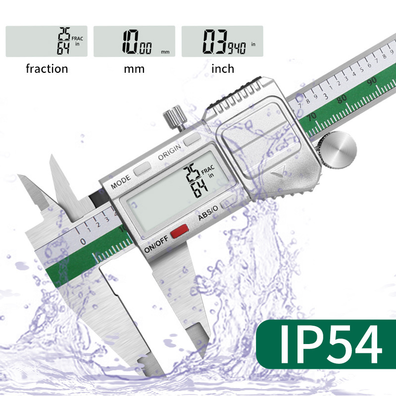 跨境IP54绿色不锈钢游标卡尺带分数带数显原点设置一件代发