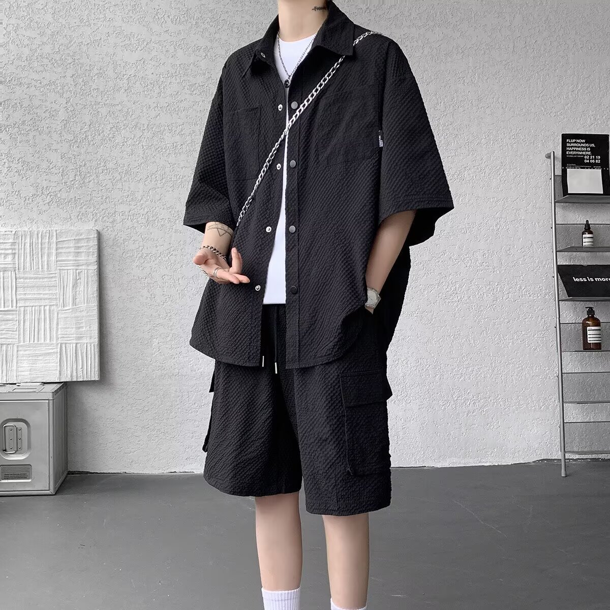 Men's Retro American Style Icesilk Set | Quick-Dry Workout Short Sleeve & Shorts | Athletic Casual Two-Piece Outfit_voghion.com