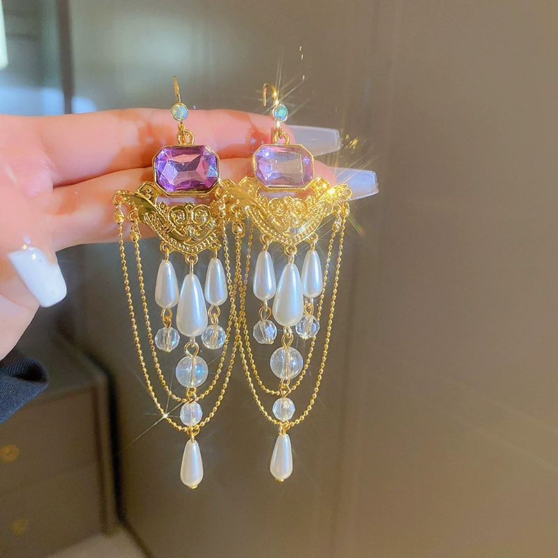 Earrings, floral light-luxury high-quality dangle styles, assorted silver-needle and ear-hook options