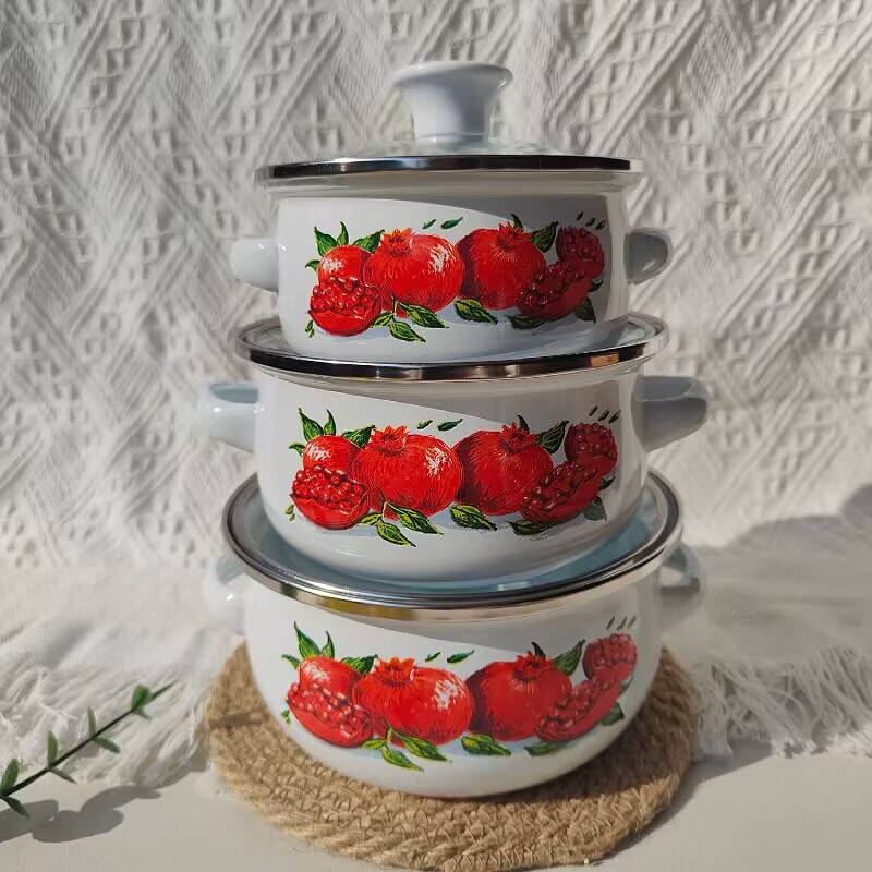 Olla de tres piezas de esmalte directo de fábrica mini olla de sopa aceite de doble oreja olla de fideos instantáneos fondo plano pequeña olla caliente