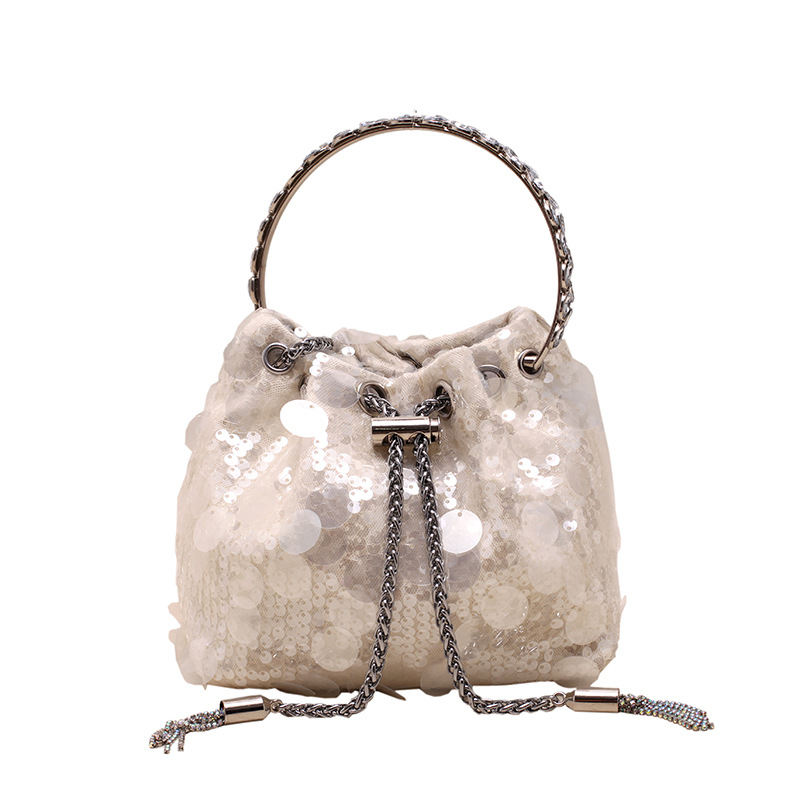 Bolso de cubo moderno y genial para chicas 2025, nuevo bolso de mano de verano con borlas y lentejuelas, elegante y a la moda, bolso de hombro único para mujer.