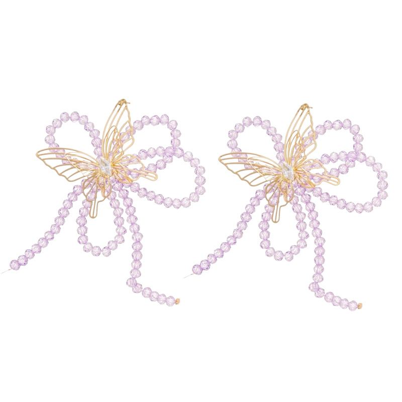 Pendientes de borla de cristal de mariposa de circón de aguja de plata Pendientes de lujo ligero de moda francesa Pendientes de temperamento femenino Sensación de clase alta de nicho