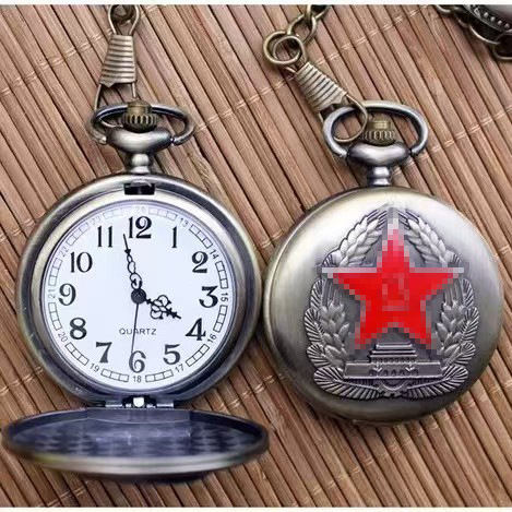 Retro Five-Pointed Star Pocket Watch, Nostalgic Flip-Top Quartz Pocket Watch, Chinese Style Souvenir Hanging Watch, Pocket Watch, Electronic Watch Wholesale