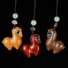 檀香紫檀唐马手机挂件创意木雕车挂饰生肖马饰品钥匙扣吊坠