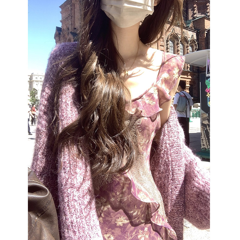 JUEMEI 蔷薇漫步 软糯开衫秋季新款针织上衣长袖宽松毛衣外套女装|undefined