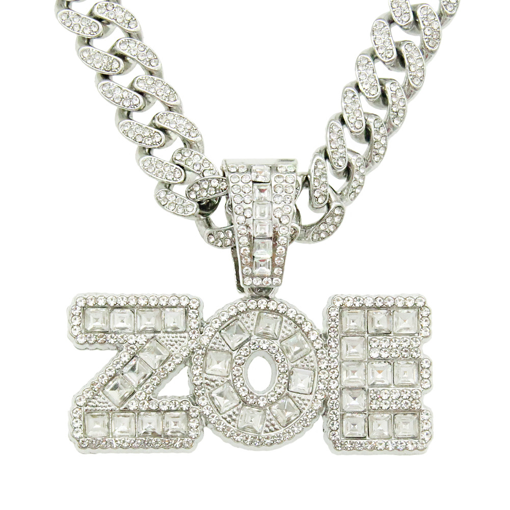 Creative Square Diamond Letter Splicing Cuban Chain Necklace display picture 2