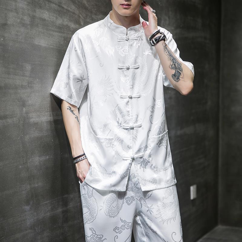 Doo vestido masculino estilo retro Hanfu Xianqi delgado seda de hielo marca de moda traje Tang estilo chino de moda ropa de hombre de moda verano image 4