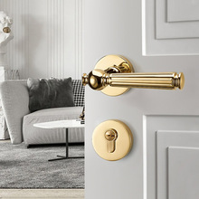 歐式門鎖室內卧室房門把手美式磁吸靜音鎖具金色分體鎖家用木門鎖