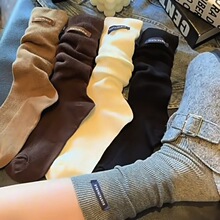 高货新款小腿袜子女秋冬季字母标双针长筒堆堆袜纯色百搭时尚潮袜