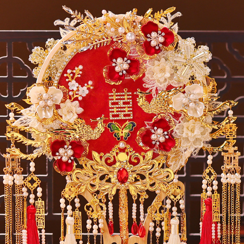 双面重工团扇新娘结婚diy材料包古风手工成品秀禾高级遮面喜扇|undefined