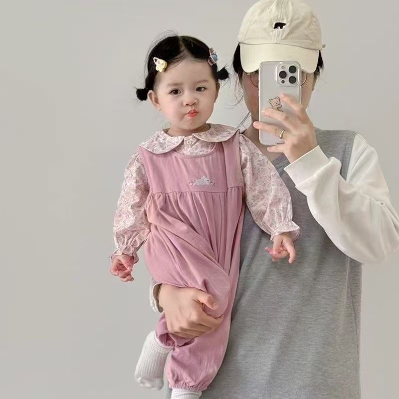 宝宝衣服秋季洋气内搭可爱背带裤两件套婴儿秋装甜美衬衫裤子套装|undefined