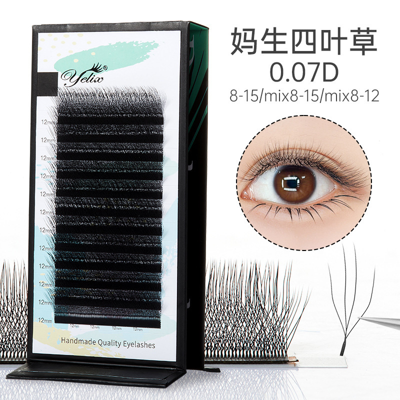 Fábrica de belleza de pestañas transfronterizas densa color 0.07 mezcla floreciente suave pestañas YY injerto de trébol pestañas falsas