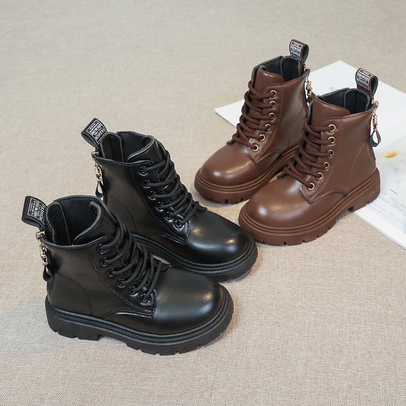 2024 Herbst/Winter Neue Kinder Martin Single Jungen Samt Kurze Warme Mädchen Weiche Sohle Lederstiefel_voghion.com