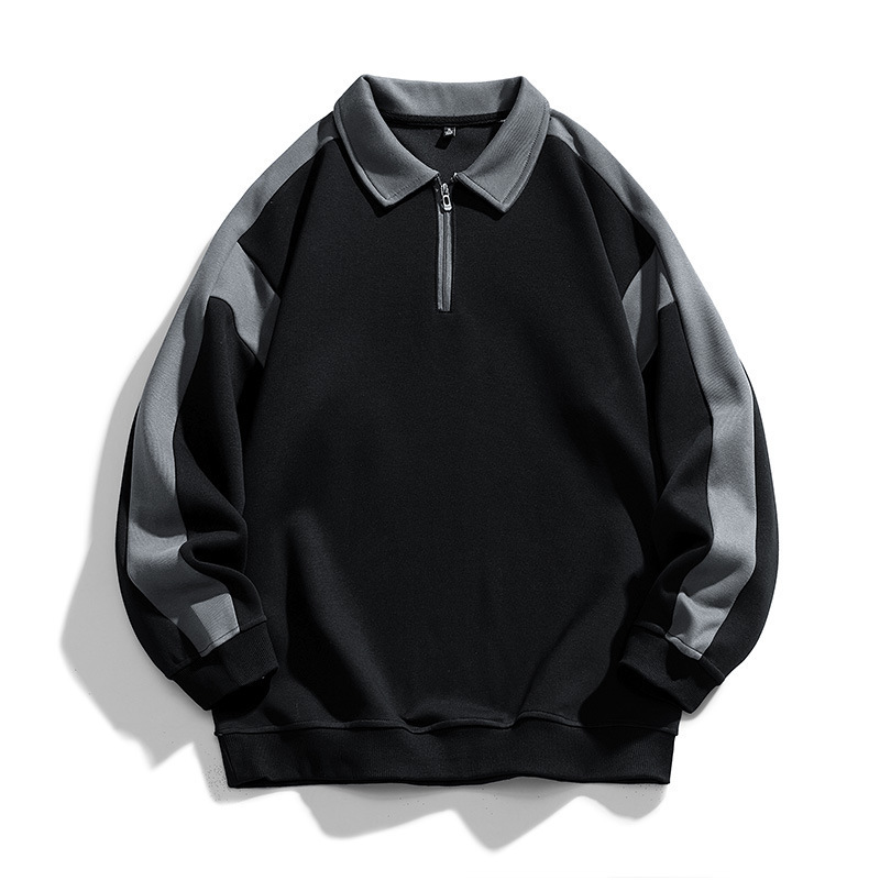 Sweater men's 202 Autumn New Youth retro personality contrast color trendy casual sports lapel POLO sweater men