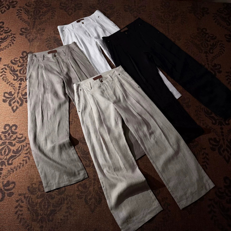 High-Quality 100% Linen Luxury Dress Pants with Double Pleats, A-Line Silhouette, Summer Straight-Cut, Fully Lined Casual Pants High-Quality 100% Linen Luxury Dress Pants with Double Pleats, A-Line Silhouette, Summer Straight-Cut, Fully Lined Casual Pants