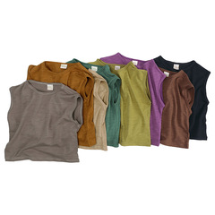 Korean Children's Tank Top 2024 Summer Soft Bamboo Joint Cotton Sleeveless Drop Shoulder T-Shirt Vest for Boys and Girls Round Neck Outerwear