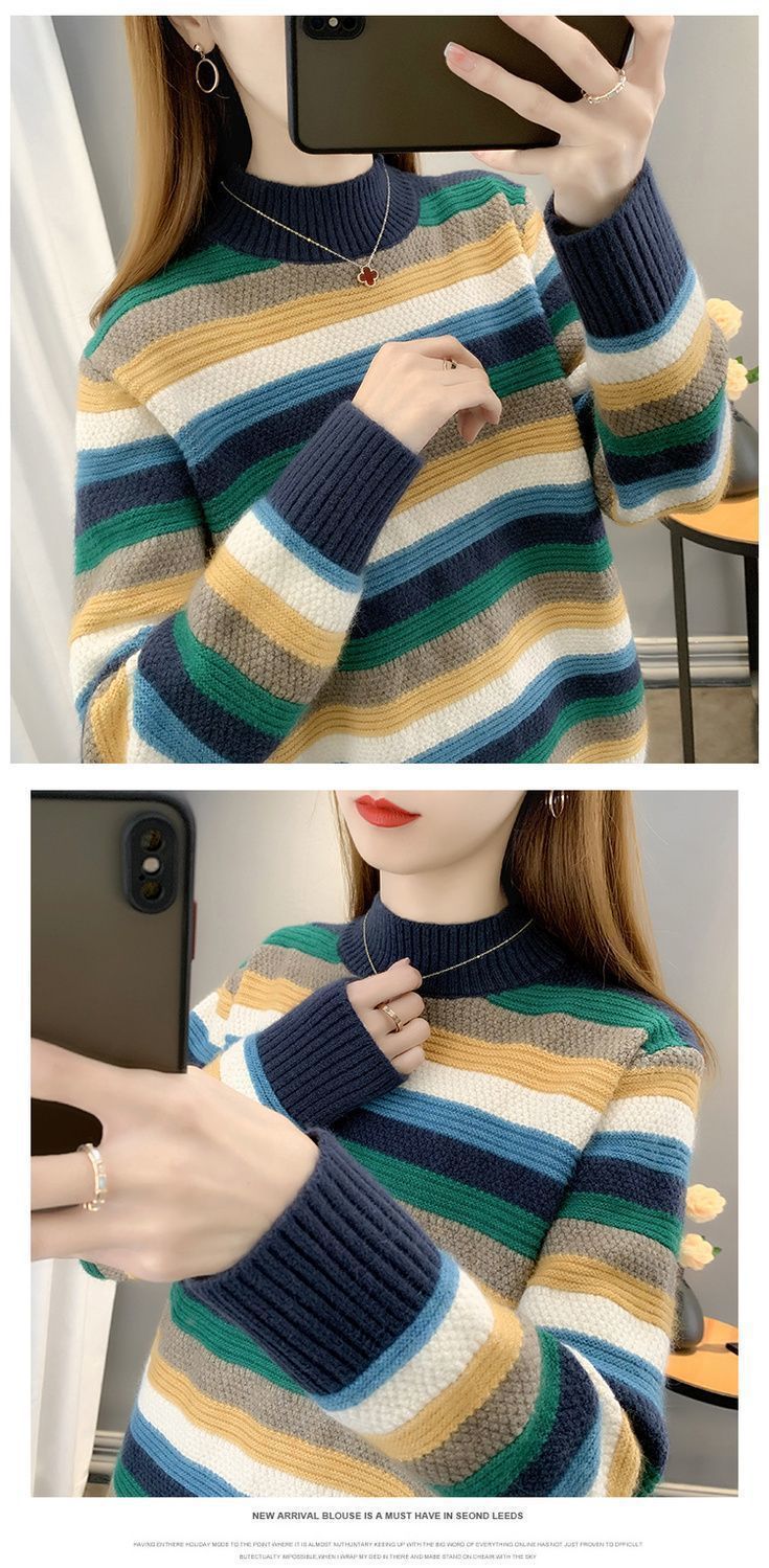 【 Cashmere Family 】 Halbhoher, kurzer, lockerer und dicker Strickpullover mit Wollunterseite für Damen, innere Schicht_voghion.com