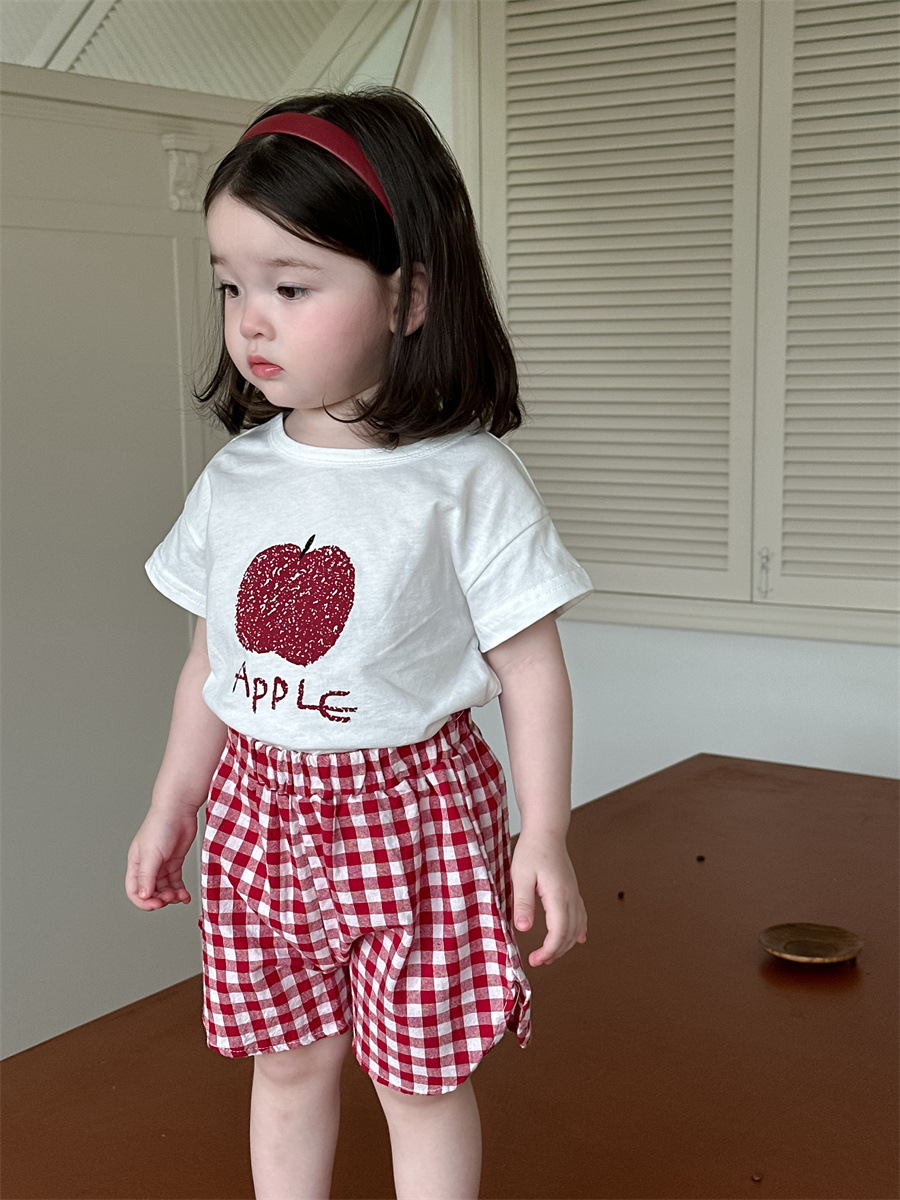 Traje de manga corta para niñas estilo fino de verano ropa para niños coreanos ropa de verano para bebés ropa con estampado de frutas ropa para niños estilo de verano