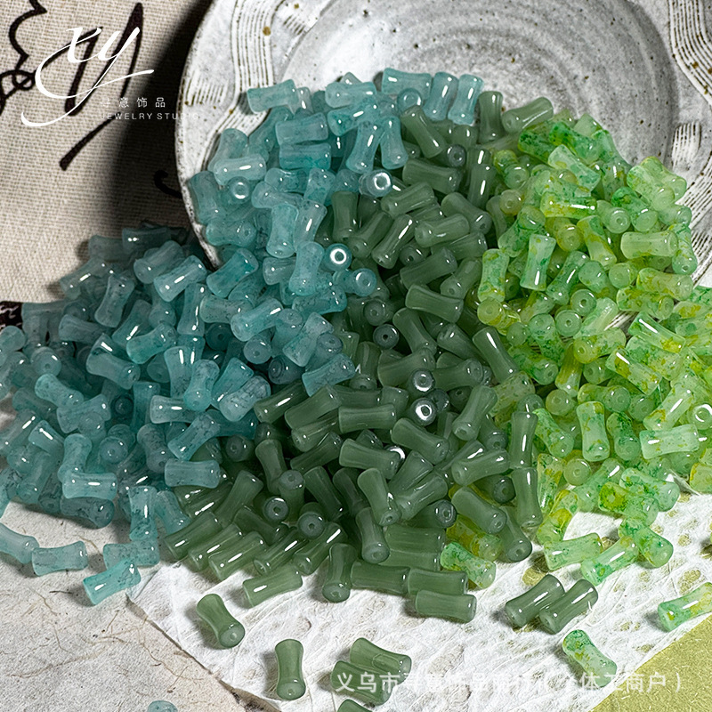 Bamboo Beads Imitation Jade Gradient Smudged Ancient Style DIY Bracelet Glass Special-Shaped Separated Beads Beads Loose Batch Jade Beads