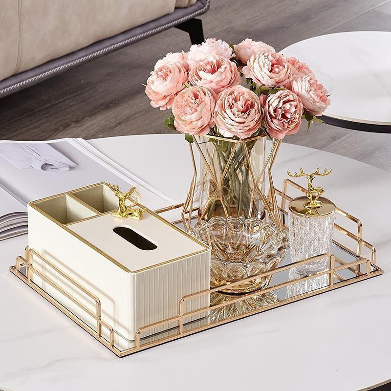 Sala de estar minimalista moderna, control remoto multifuncional, caja de pañuelos, mesa de comedor de lujo ligera para el hogar, mesa de centro, caja de dibujo de papel, decoración floral