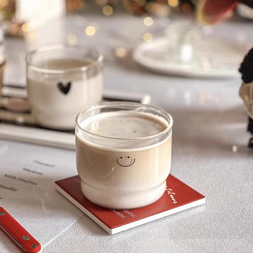 Ins-style glass cups, creative milk cups with smiling faces and heart shapes, stackable cups, dessert small bowls, breakfast cups, high-temperature resistant