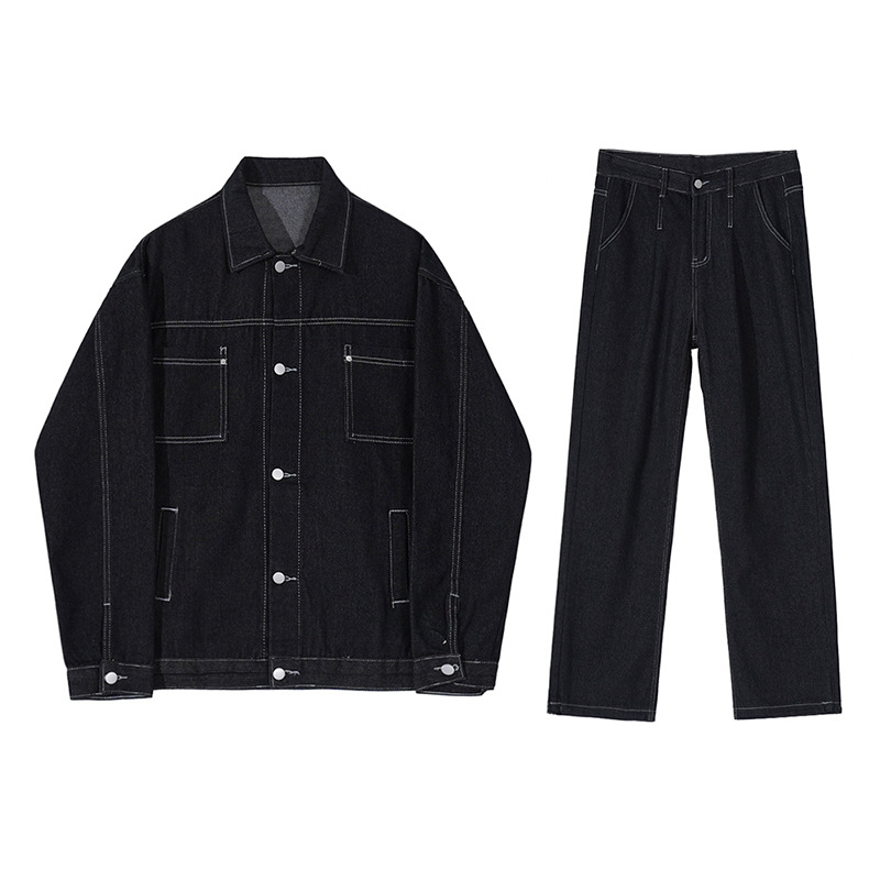 MYQ ropa de trabajo traje Mezclilla los hombres 2023 Otoño Nuevo estilo Coreano solapa floja chaqueta vaqueros rectos