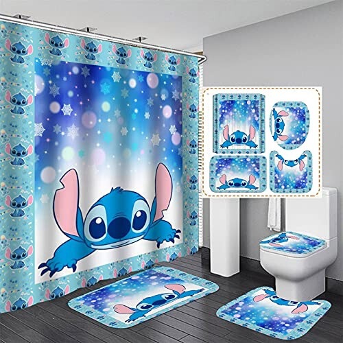 Cross-Border Amazon Stitch Print Shower Curtain, Thickened Waterproof Bathroom Partition Curtain, Wholesale from Manufacturer