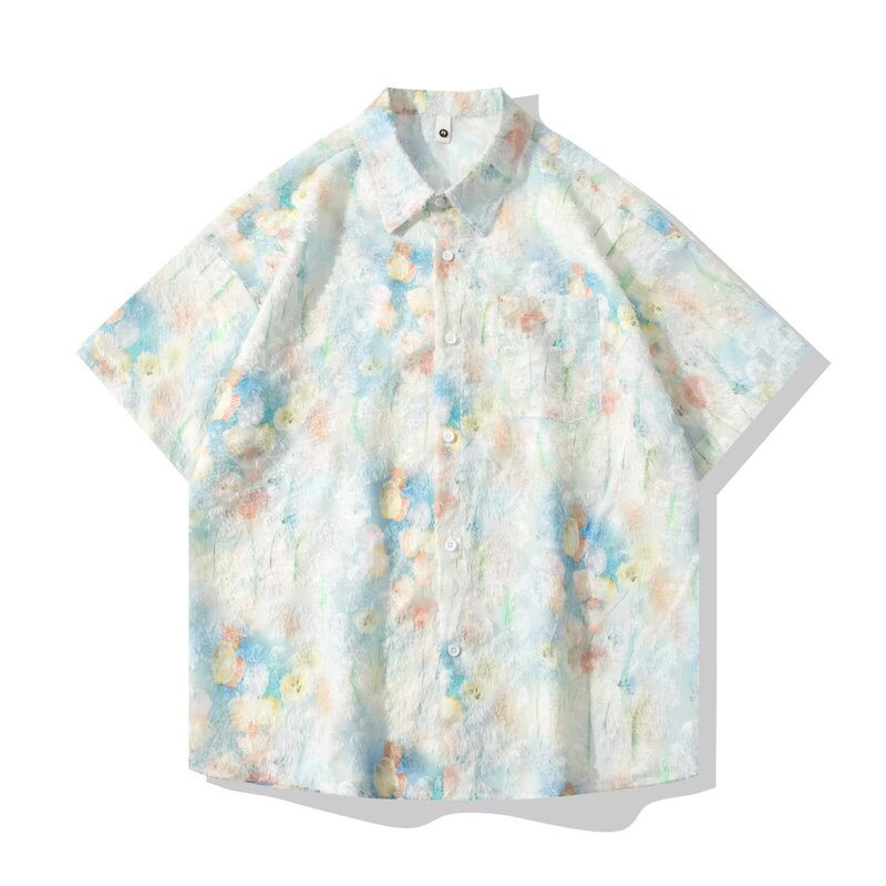 26 Summer Lightweight Jacquard Design Men's Short-Sleeve Shirt Loose Jacket Casual Niche Stylish Half-Sleeve Shirt