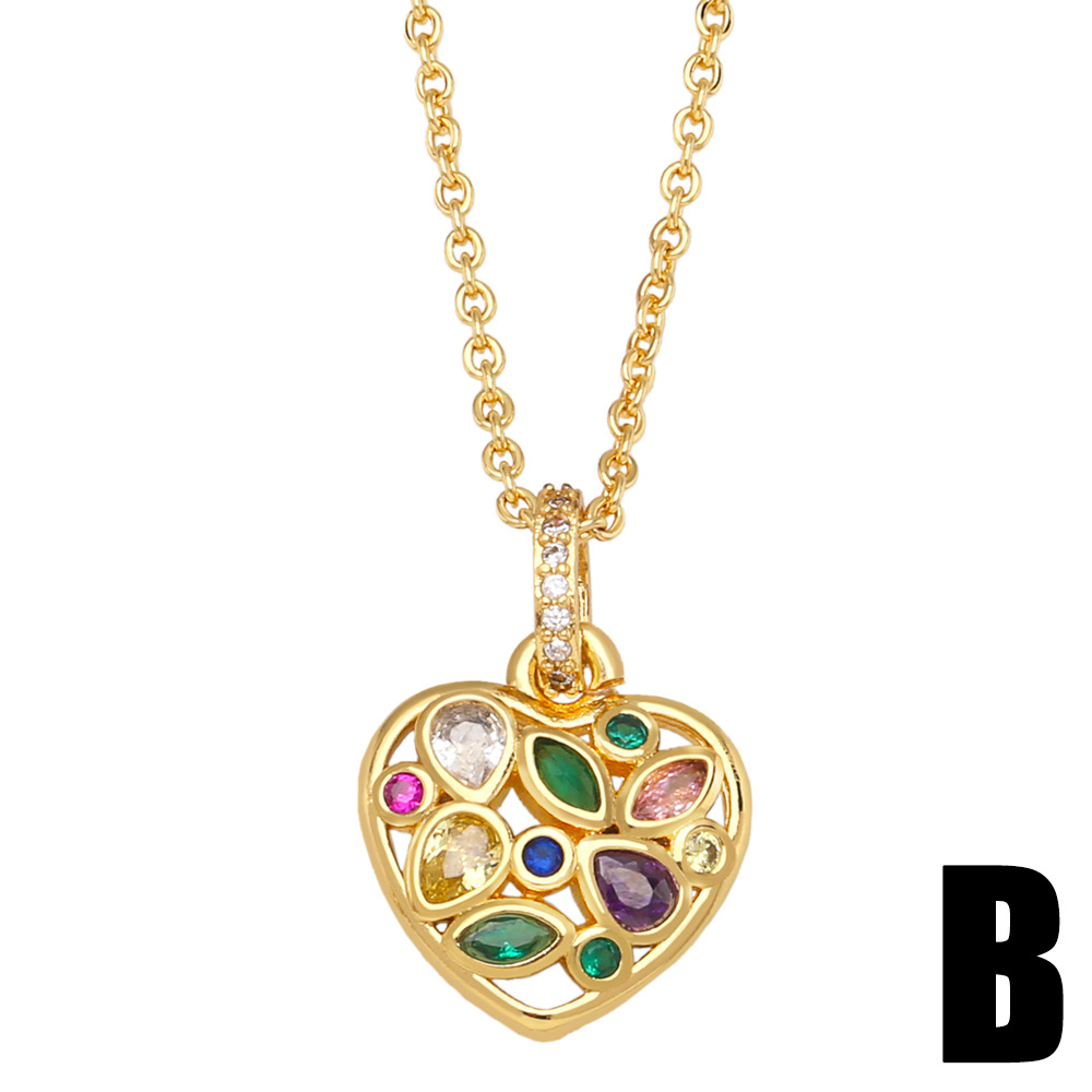 Fashion Heart Shape Copper Pendant Necklace Inlay Zircon Copper Necklaces