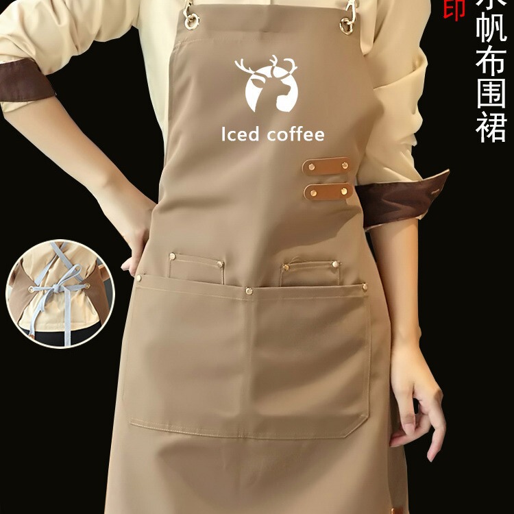 Canvas Apron Customized Logo Printing Catering Special Milk Tea Flower Shop Coffee Perm Dyer Waterproof Work Clothes Cross-Border