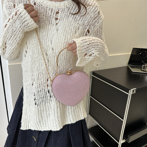 2024新款包包精致心形小众口红包亮晶晶链条包单肩斜挎ins手提包