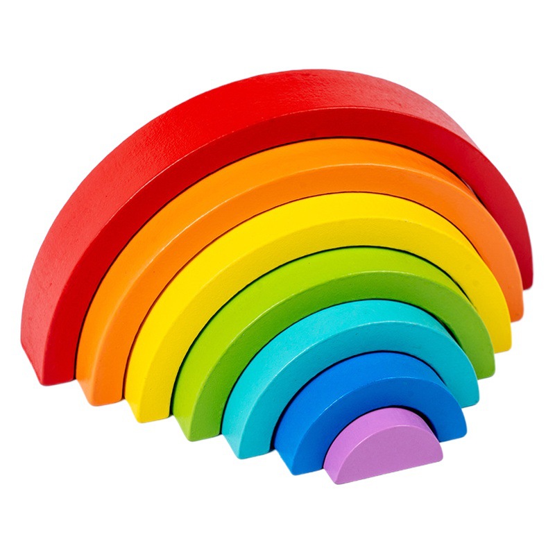 Rompecabezas de iluminación para niños de madera kindergarten color cognición educación temprana montaje de madera jengle bloques de construcción de arco iris al por mayor