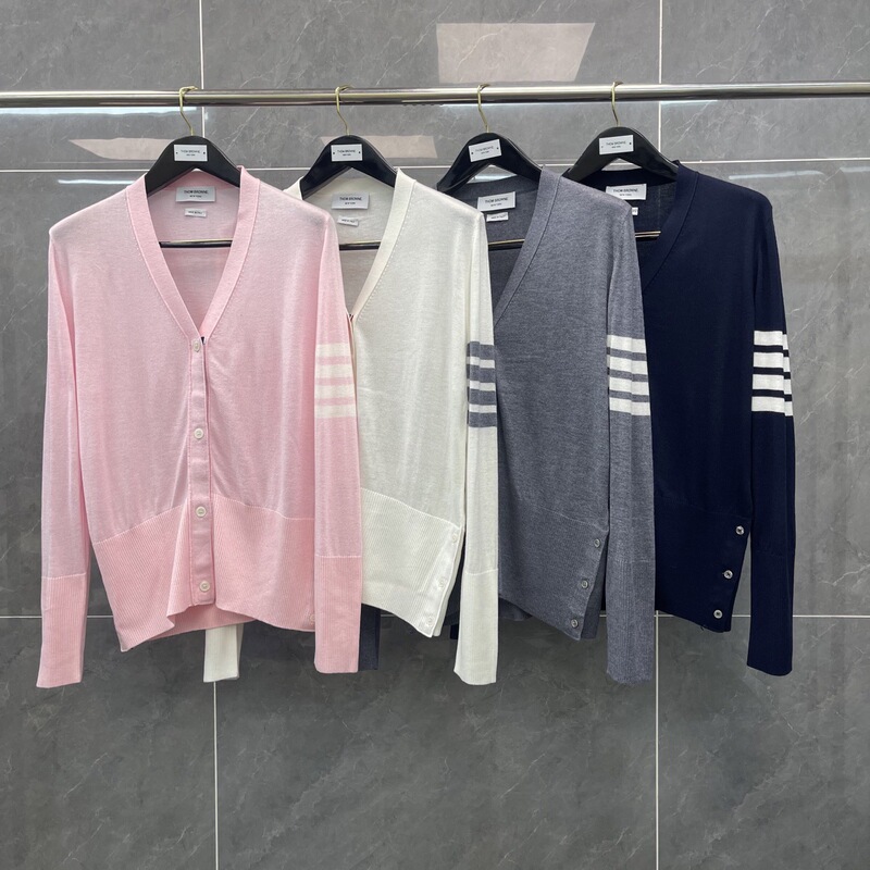 Trendy Tb Autumn New Classic Striped Four-Bar Thin Cardigan Sweater Without Pockets and Four Buttons, Fashionable and Versatile Trendy Tb Autumn New Classic Striped Four-Bar Thin Cardigan Sweater Without Pockets and Four Buttons, Fashionable and Versatile