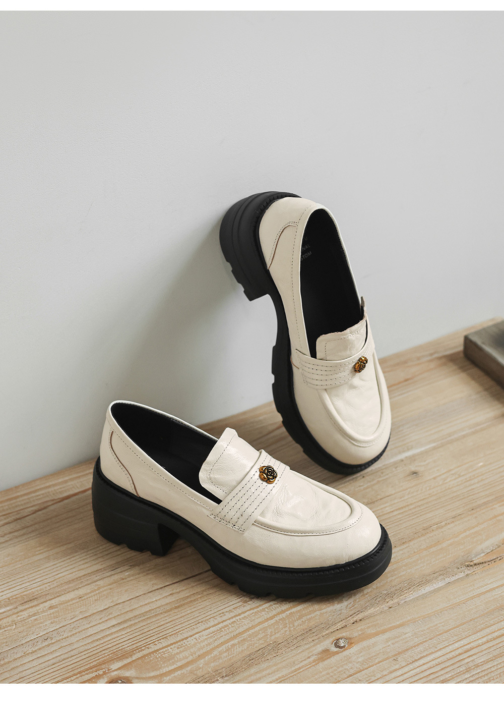Giày loafer nữ mũi tròn gót vuông dày đế cao 6 cm da cừu — màu nâu chi tiết 24