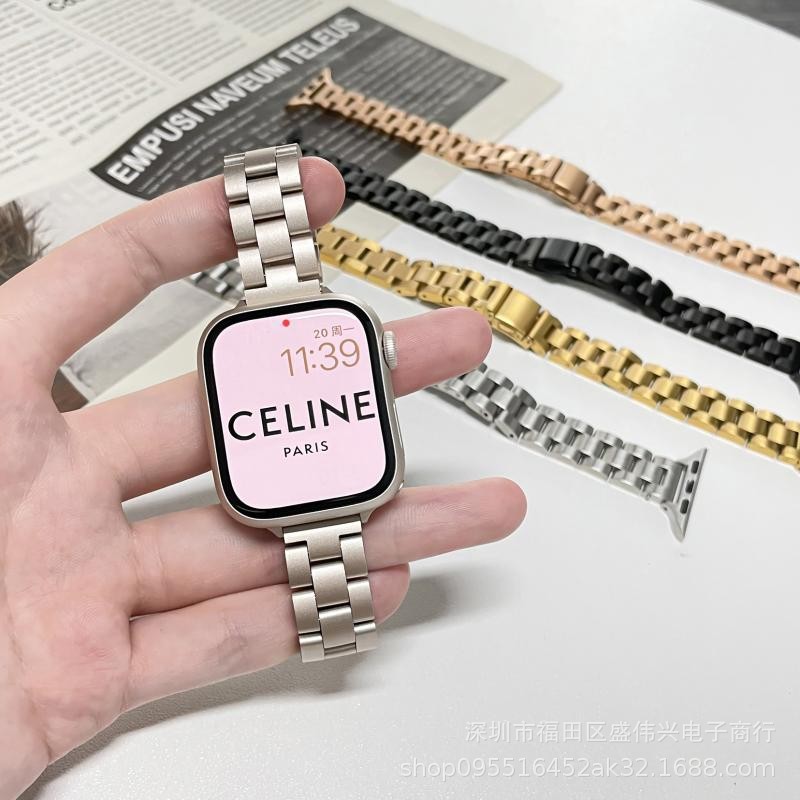 For Apple 7 Watch Starlight Color Strap applewatch654321 Small Waist Thin Three Bead Metal Strap