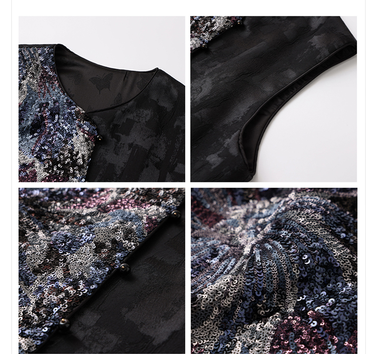 Áo vest nữ phong cách Trung Hoa mới 2026, thiết kế thêu sequin, chất rayon sang trọng — Đen, Màu huyền ảo, Xanh lam chi tiết 51
