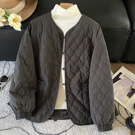 女装文艺复古葫芦格蓬蓬外套女秋冬宽松夹棉森系甜美纯色棉服