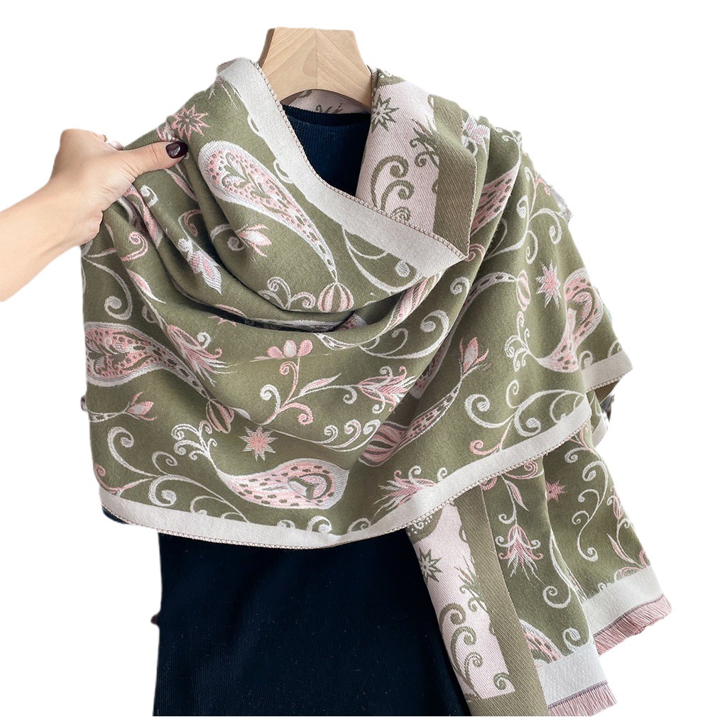 Comercio exterior retro Flor de anacardo Otoño e Invierno versátil largo engrosado bufanda chal de doble cara de Cachemira-como bufanda caliente para las mujeres