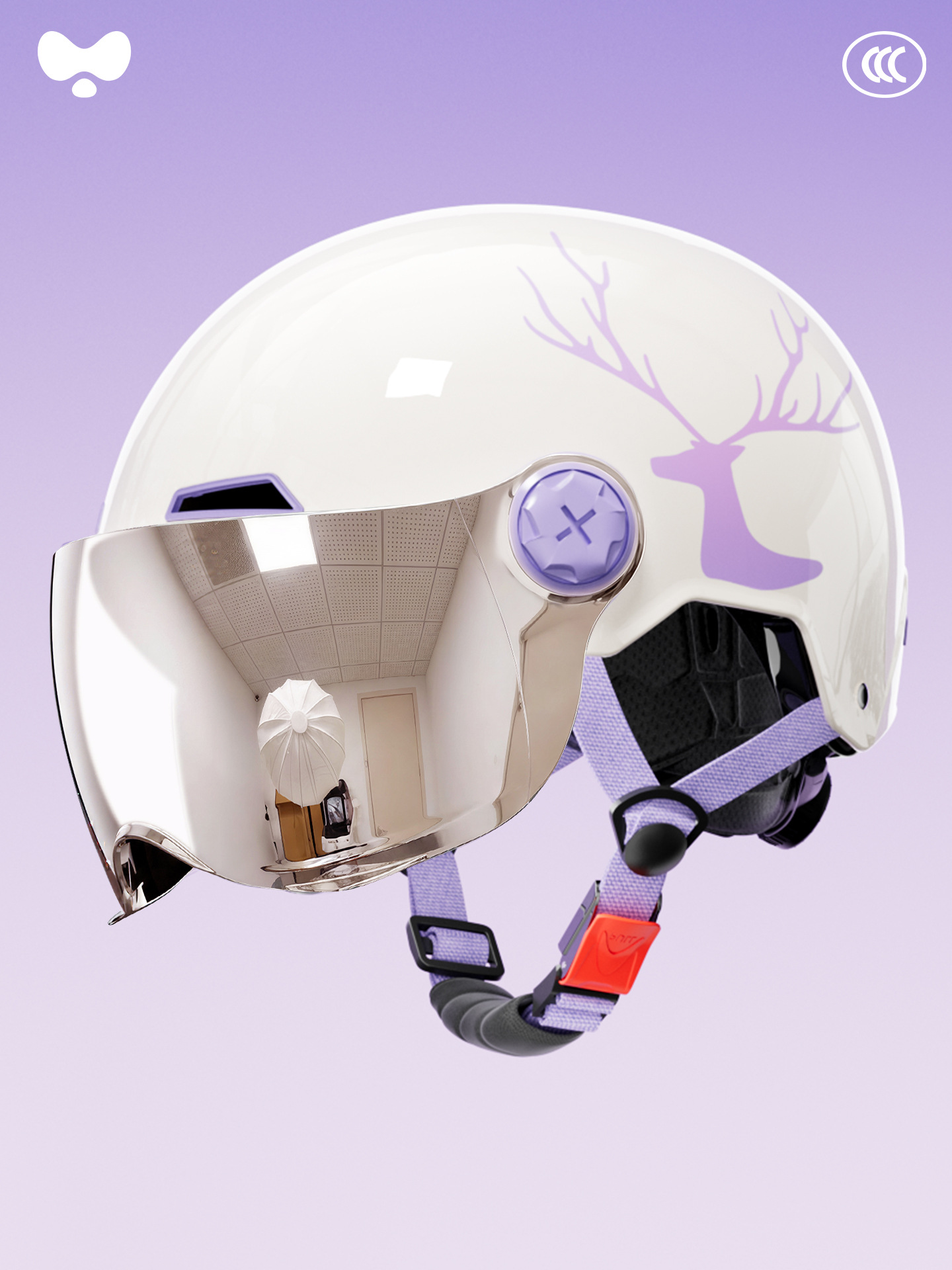 Women's Hair-Friendly 3C: Universal Motosiklet kaskı (dəbilqə) - 3c-white-elk-electroplated-short-lens-class-a-new-national-standard-one-size