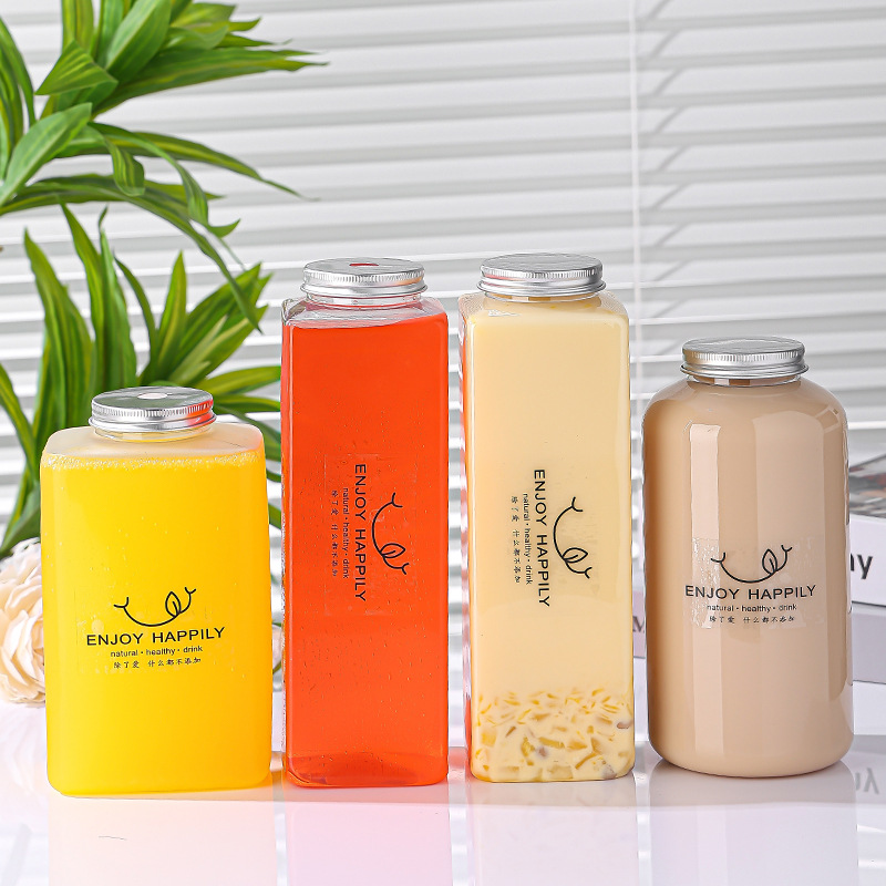 1000ML大容量长方奶茶瓶网红一次性奶茶杯胖胖瓶果汁饮品瓶霸王杯