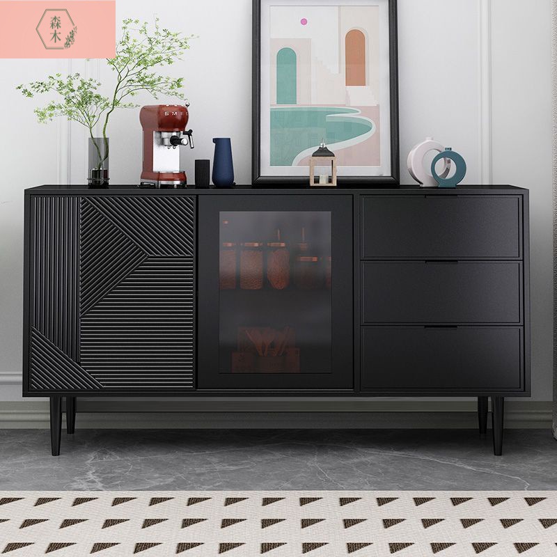Living Room and Dining Room Black Light Luxury Cupboard Storage Tea Cabinet Modern Simple Wall Sideboard Home Storage Cupboard