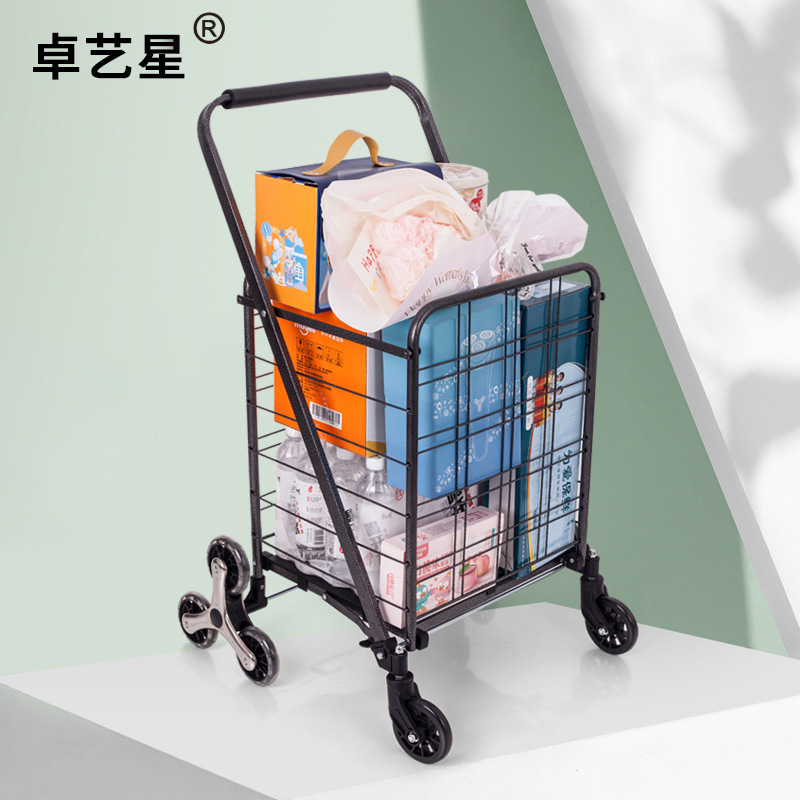 Pintura en aerosol plegable carrito de compras hierro hogar portátil doble cesta carrito de compras supermercado de gran capacidad carro al por mayor