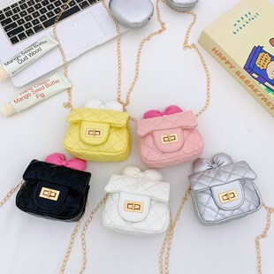 Children's Small Shoulder Bag Girl's Small Fragrant Bow Hand-Held Crossbody Bag Baby Fashion Cute Princess Chain Bag