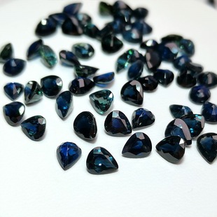Natural Sapphire Loose Stone Ring Surface 5*6mm Water Drop Color Blue-Green Can Be Used as a Ring Pendant