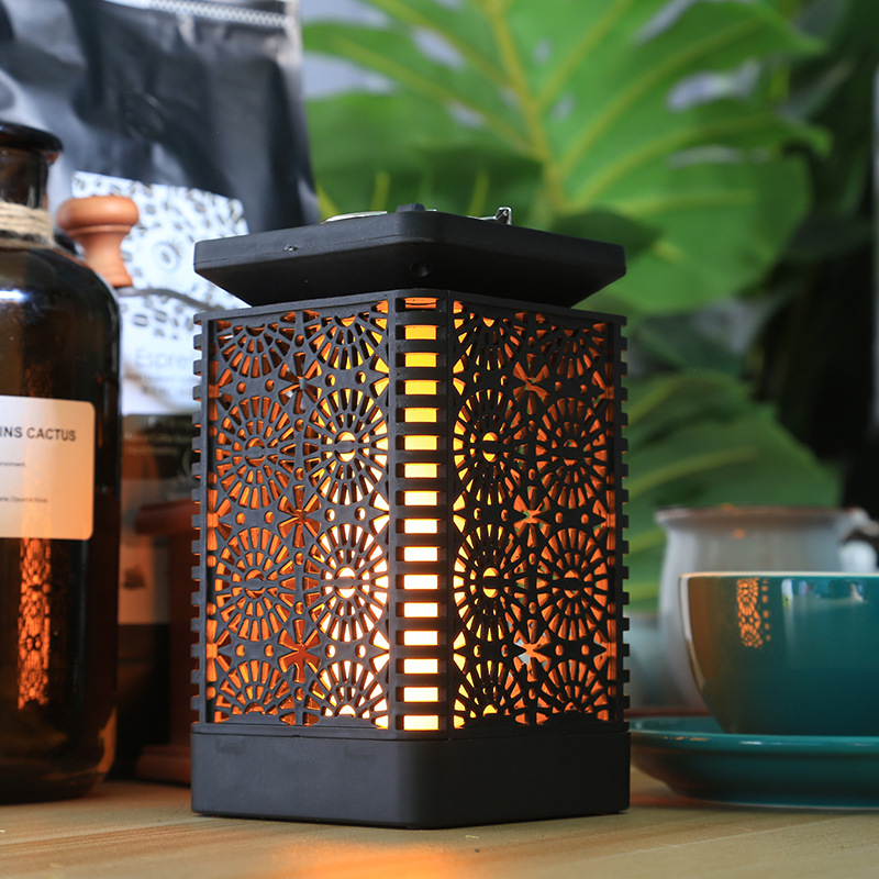 Outdoor Solar Square Flame Lamp Courtyard Waterproof Flame Pendant Lamp Retro Villa Lighting Lamp Rural Atmosphere Lamp